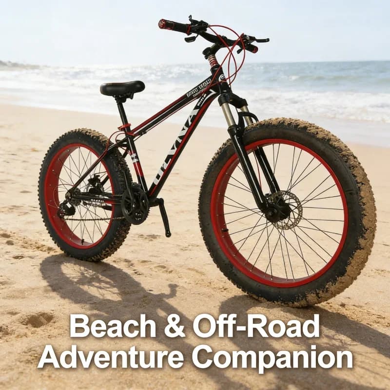 26 Inch Black And Red Fat Tire Snow Bike Wide Wheel Mountain Bike with Variable Speed And Disc Brake for Students