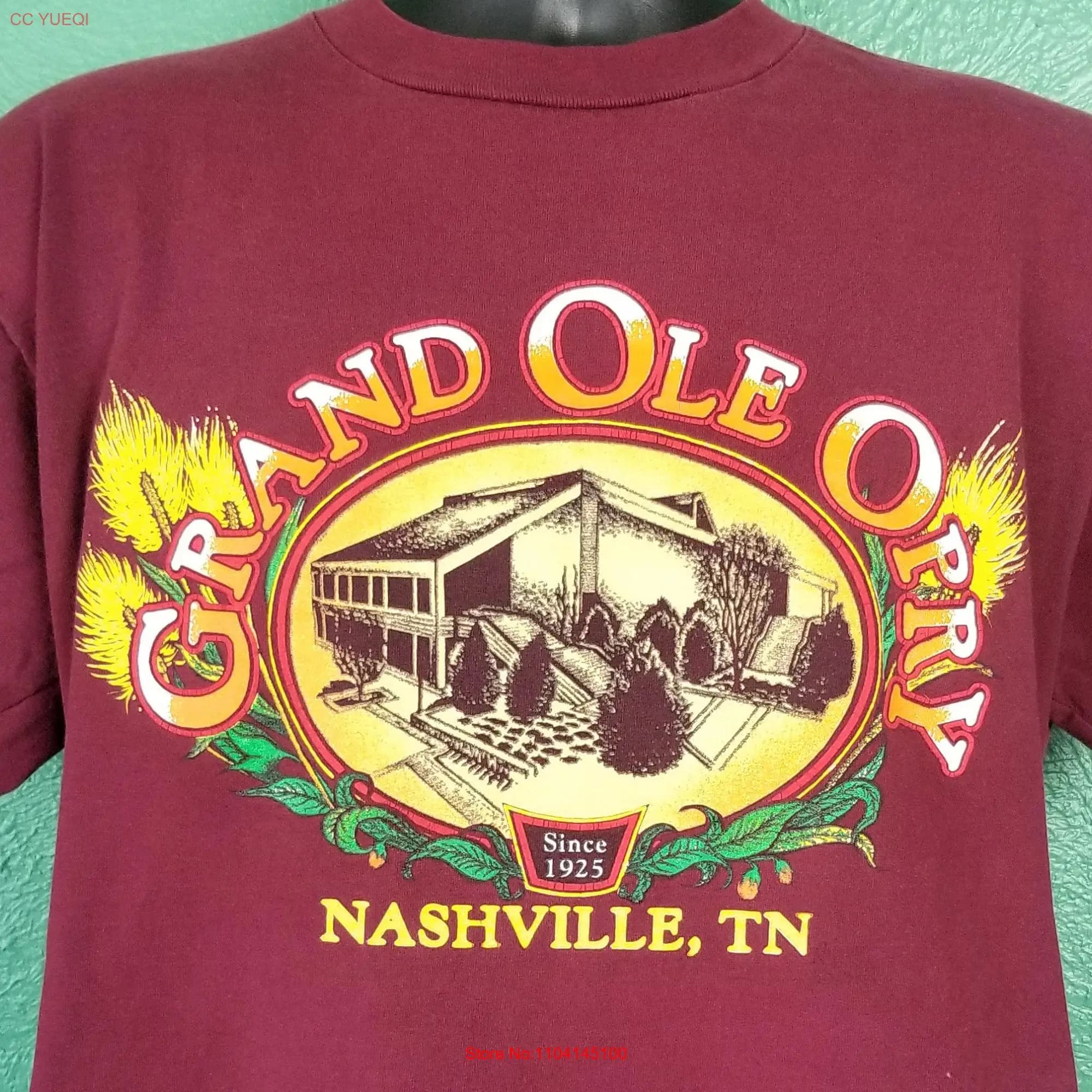 Vintage 90s Grand Ole Opry Nashville Tenseness TN Burgundy T Shirt Size Large L long or short sleeves
