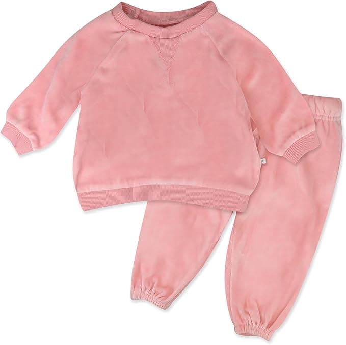 HonestBaby Baby 2-Piece Cozy Velour 100% Organic Cotton Sweatshirt and Jogger Sweatpants Set