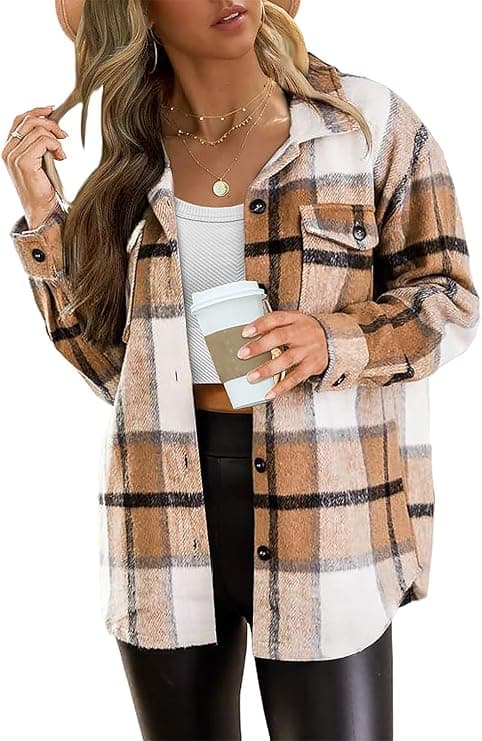 AUTOMET Womens Flannel Shackets Plaid Button Down Shirts Fall Winter Jackets Cute Tops Trendy Cowgirl Outfits Teen Sweaters